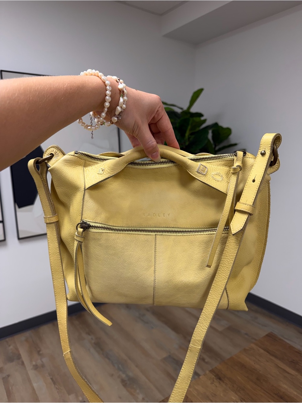 Radley London Yellow Leather Shoulder Crossbody Bag Embroidered